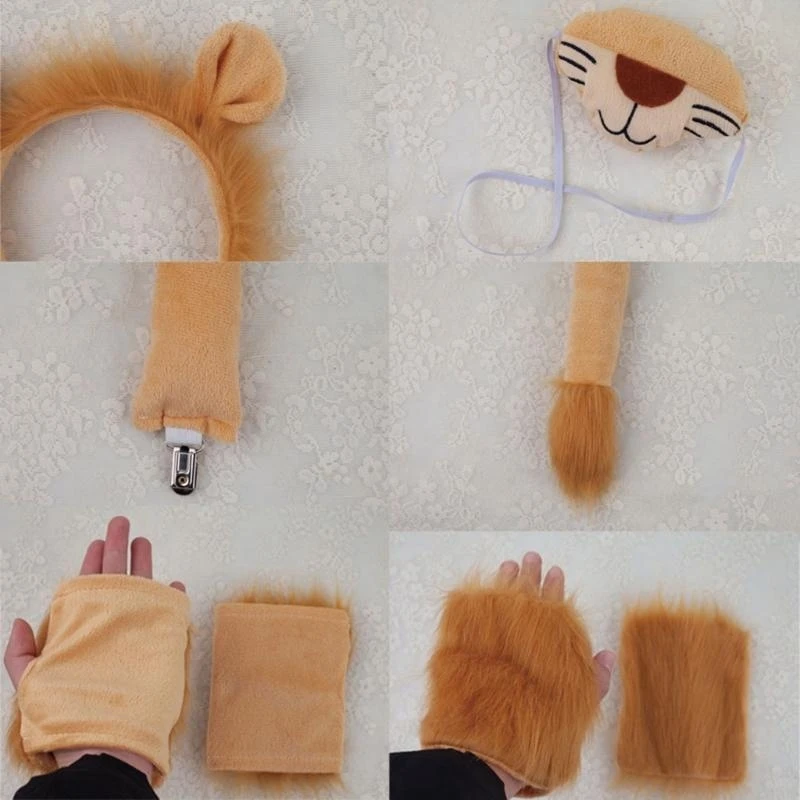 Halloween Lion Dress up Costume Set for Kid Birthday Party, Halloween Lion Dress up Costume, Hairband, Tail, Bowtie