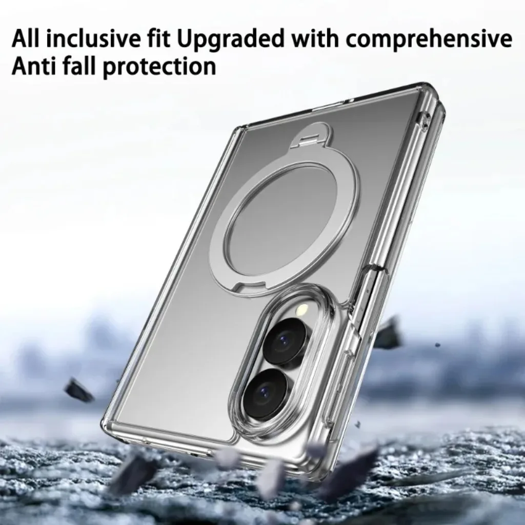 360° Rotating Magnetic Ring Holder Case with Front Tempered Film Cover