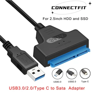 Кабель SATA-USB 3,0/2,5 типа C до 6 Гбит/с для 2,5-дюймового внешнего жесткого диска SSD жесткого диска 22-контактный адаптер для Sata III для ПК