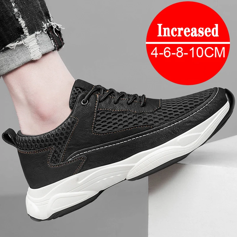 Breathable Sneakers Man Elevator Shoes Height Increase Insole 8cm Black Taller Shoes Men Leisure Fashion Sports Plus Size 37-44 2