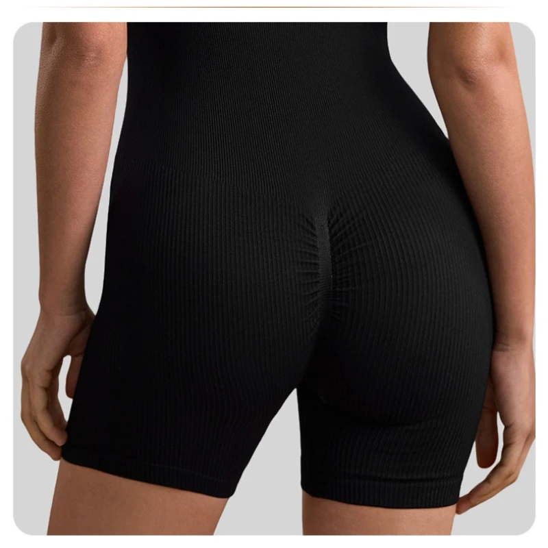 Combinaison de yoga à col en V profond pour femme DPSTGYM, ensemble short de sport une pièce, survêtement de gym dos nu, ensemble d'entraînement côtelé ajusté.