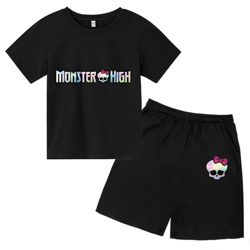 

Monster Kids Summer Fashion Casual Print 2pcs T-shirts+Pants Suits 3-13 Years Boys Girls High School Oufit Sets Children Clothes