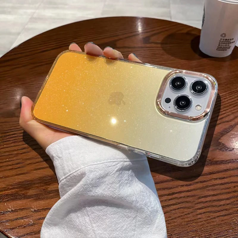 Luxury Gradient Glitter Protective Phone Case with Plating and Transparent Shockproof Design