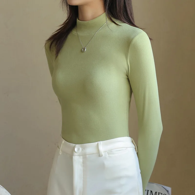 

Autumn Women's T-Shirts Full Sleeve Solid Color Dralon Fabric Korea Japan Stylish Warm Winter Female Blouse Outfits C5115