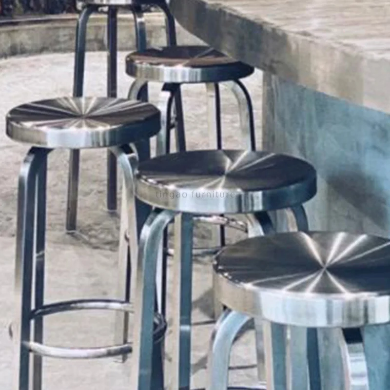 Stainless Steel Metal Solid Chair Modern Luxury Round High Stool Bar Restaurant Chairs Interior Creative Design Decorative Chair