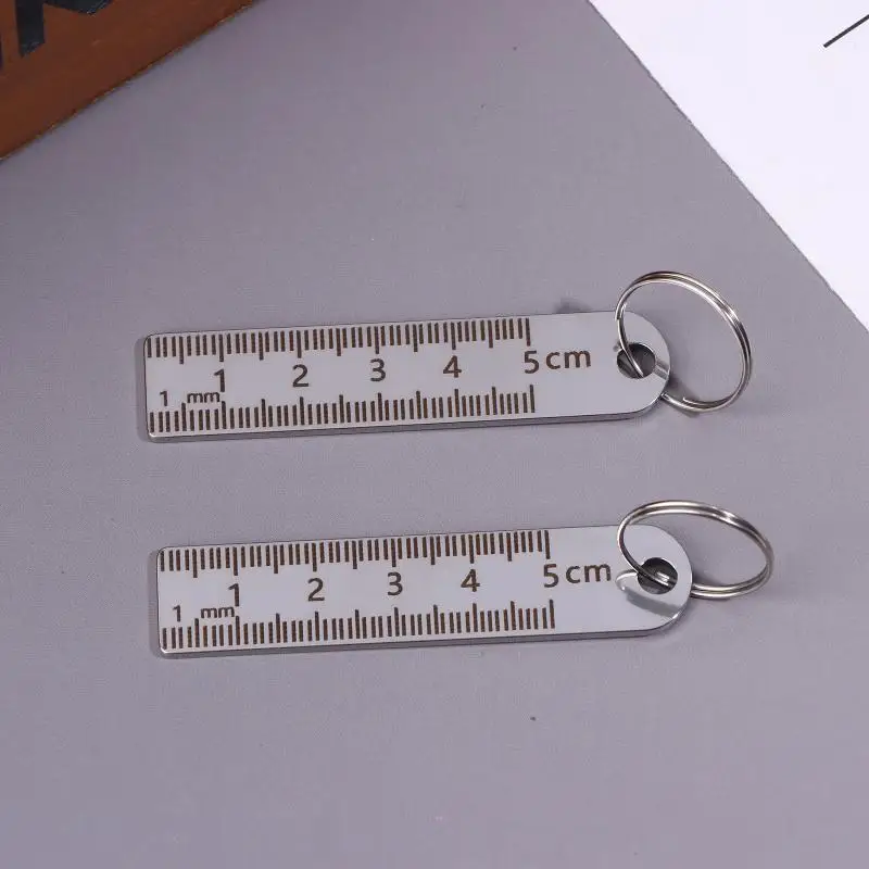 2PCS New Stainless Steel Mini Ruler With Keychain - Measuring Tool For Office And School Supplies (Anti-loss Measuring Ruler)