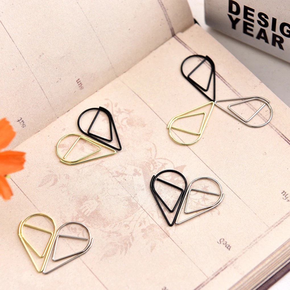 

30 Pieces Paper Clip Water Drop Shape Plated Decorative Home Note Clamp