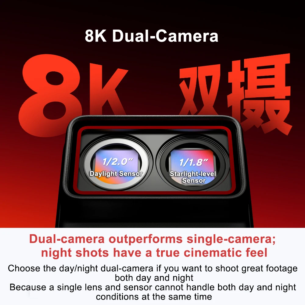 8K 20fps 듀얼 렌즈 액션 카메라 AI 음성 제어 방수 HD 야간 영상 플립 터치스크린 6축 안정화 스포츠 카메라
