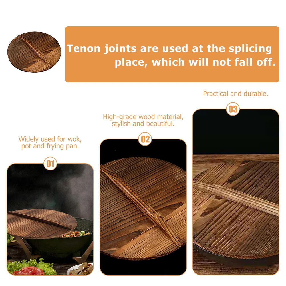

Wooden Pot Lid Kitchen Wok Protection Cover for Anti-overflow Cookware Household Frying Pan
