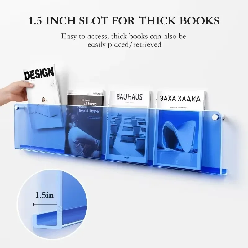 Acrylic Wall Mounted Bookshelf Thick 3mm Floating Shelves Coating for Office Living Room Display Ultra-Clear Modern Home Decor