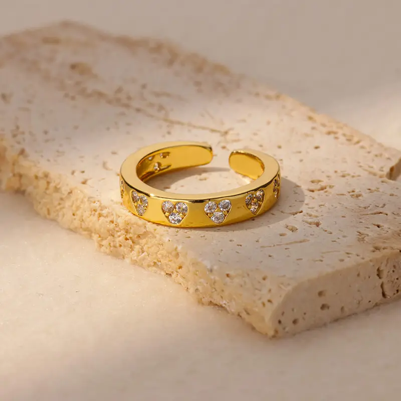 Zircon Geometric Heart Rings Stainless Ste..
