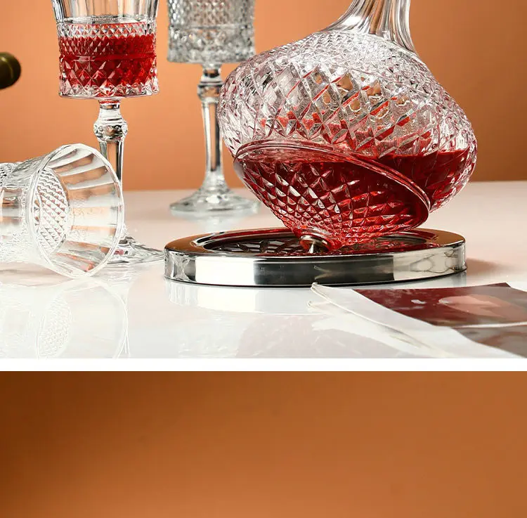 Rotary Gyro Tumbler Decanter with Lid Relief Carving Glass Separator  Lead-free Crystal Glass Wine Bottle