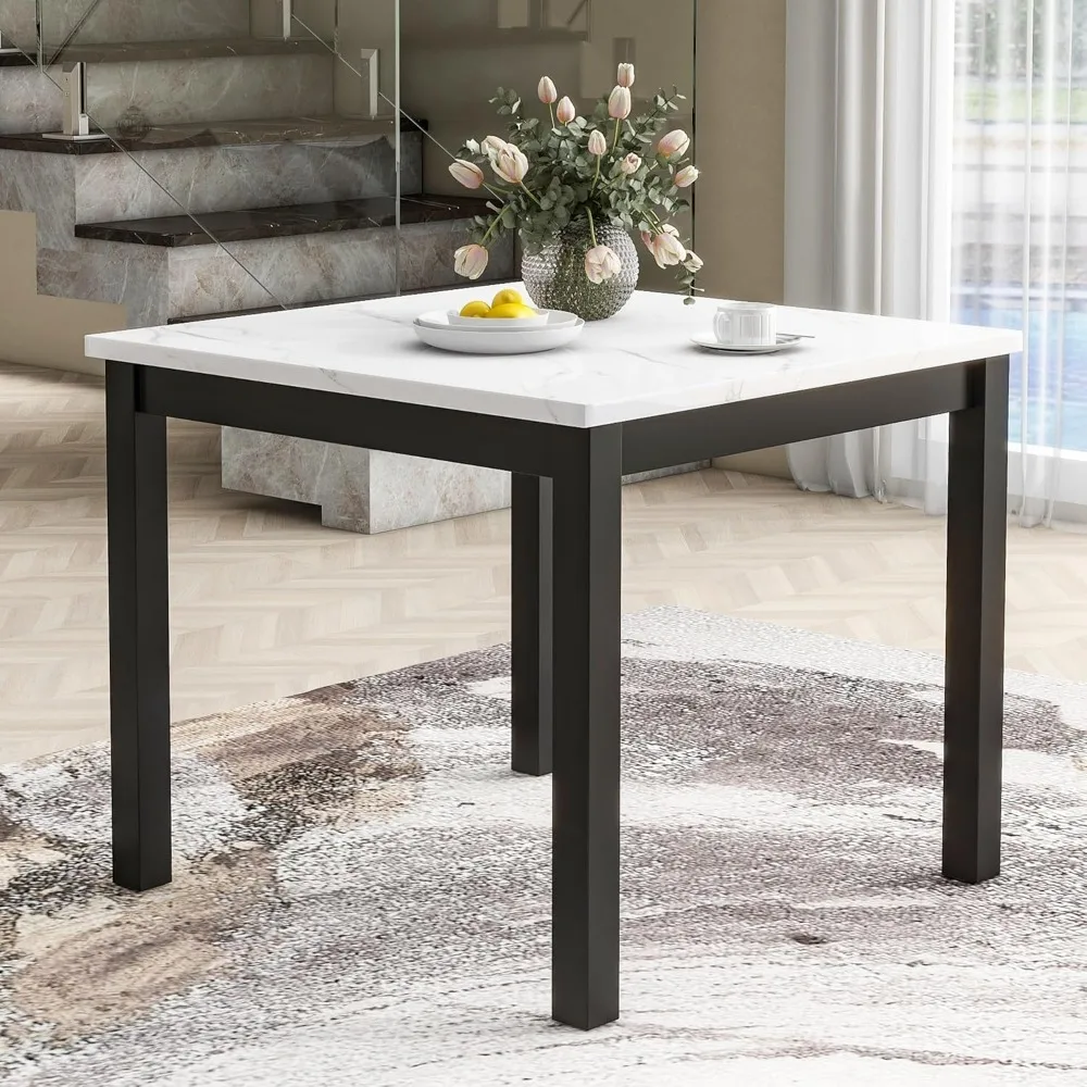 Description Picture 5 of itemDining Table Set with Faux Marble Dining Table and 4 Upholstered-Seat Chairs, 5 Piece Dining Room Table Set, Blue+Black