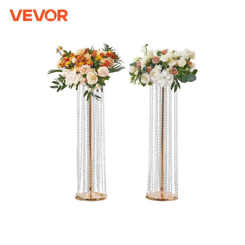 Crystal Wedding Flowers Stand Crystal Gold Vase Metal for T stage Wedding Party Ceremony Dinner Event Hotel VEVOR 2PCS