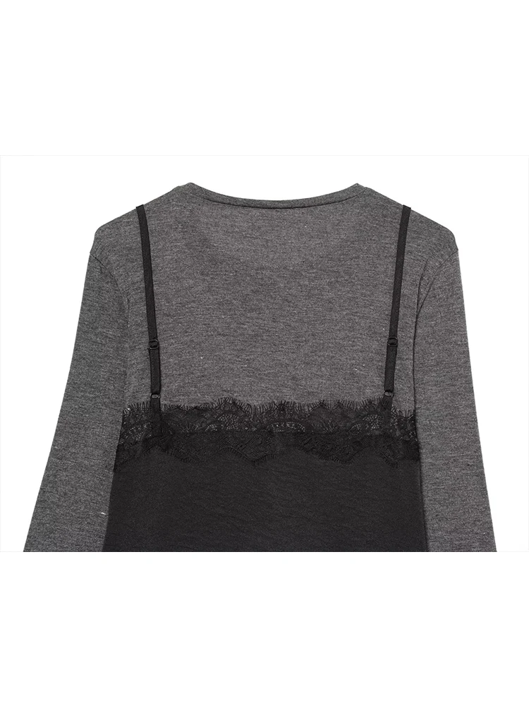 2026 New Women Long Sleeve Short Dress Casual Patchwork Fitting Lace Dress Elegant O-neck Fashion Street Female Mini Dress