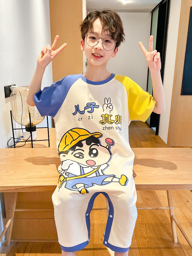 아동용 순면 수면복 A급 남아 롬퍼 수트 여름옷 통기성 흡습 홈웨어