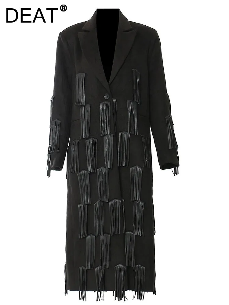 DEAT Fashion Women Trench Coat Notched Collar High Waist Front Ribbon Covered Button White Windbreaker Spring 2024 New 13DB4256