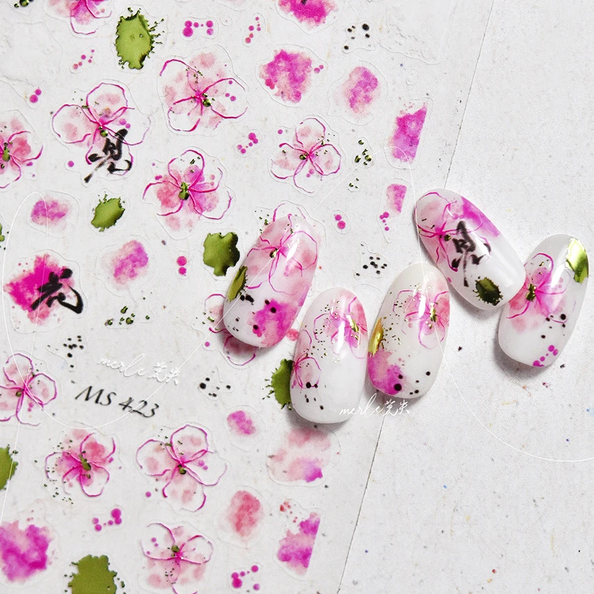 Halo Dyeing Peach Blossom Red Rose Daisy Tulip Colorful Wild Flower 3D Autoadesivo Nail Art Decorazione Sticker Manicure Decalcomanie