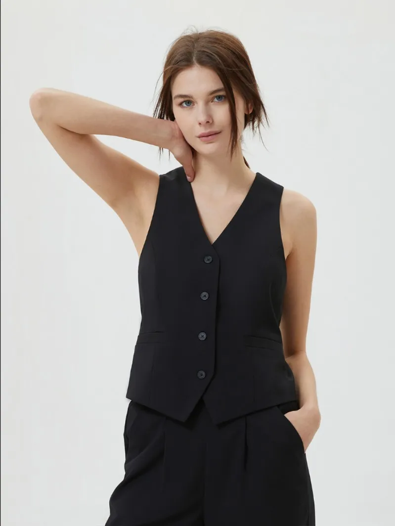 

Ladies Sleeveless V Neck Vest Black Commuter Casual Style New in External Clothes Women's Vests Top Cardigan 2023 New Promotion