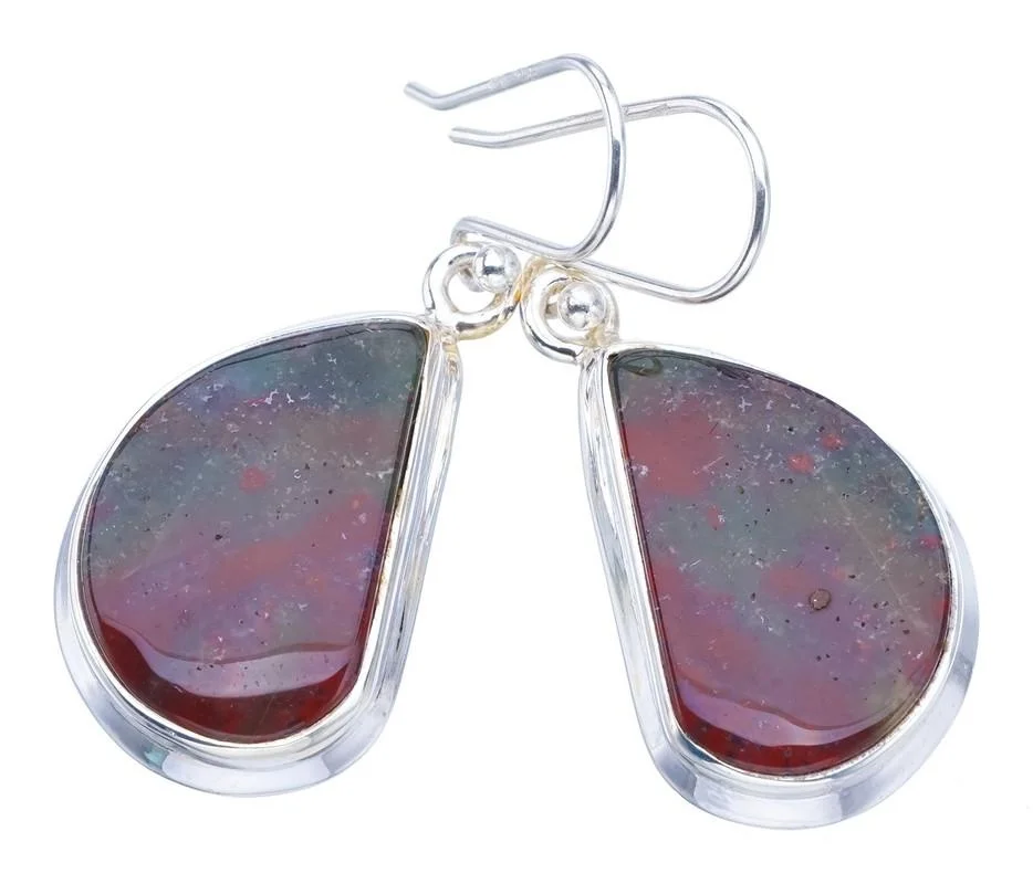 

StarGems Blood Stone Handmade 925 Sterling Silver Earrings 1.5" F6380