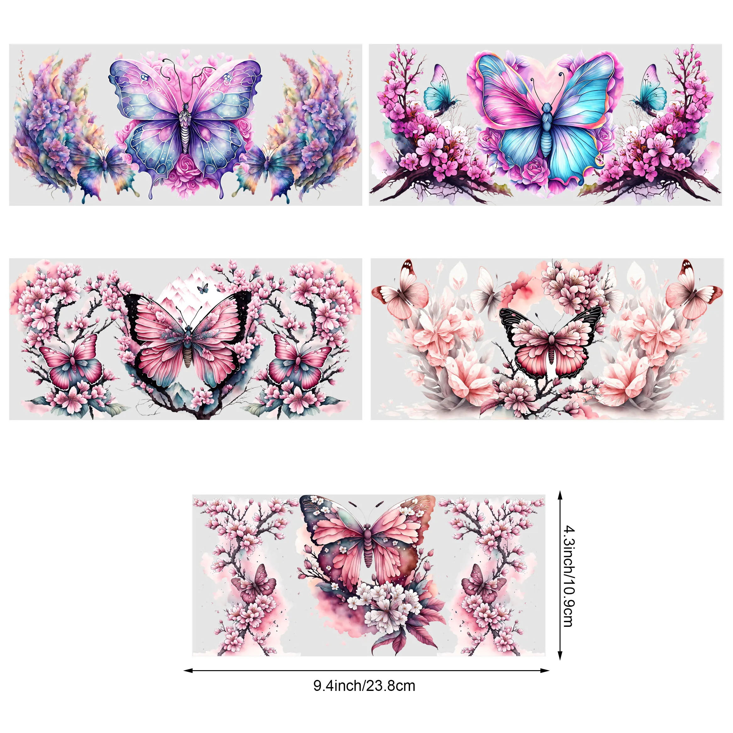 Butterfly UV DTF Cup Stickers 5 Sheets Glass Movement DTF Transfer Stickers Waterproof Beautiful Butterfly Wipe Transfers