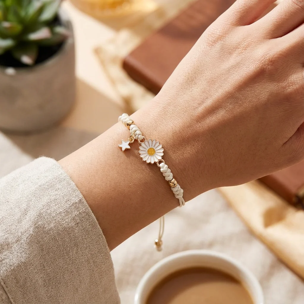 Handgefertigtes geflochtenes Sonnenblumen-Armband für Frauen, verstellbares Seil, Stern-Charm-Armbänder, Boho-Sommer-Strand-Schmuck, Freundschaftsgeschenke – Detail 3