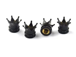 4 - Piece Premium Crown Wheel Valve Caps - Dustproof & Waterproof Tire Rim Covers (Black)