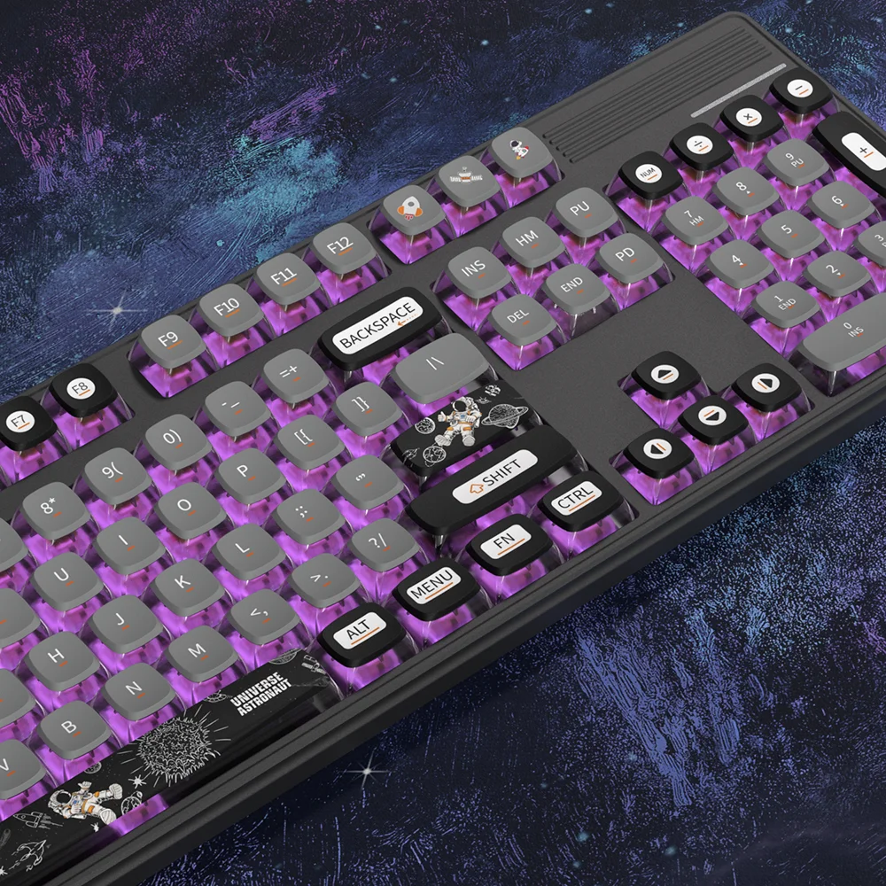 Space Theme Pudding Keycaps for Mechanical Keyboard,Clear Black Side,Tritone Top,PBT,Dye Sublimation Symbol