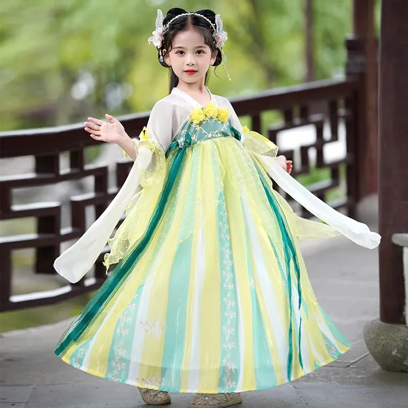 Girls Christmas embroidery gown dress Chinese Folk Children Hanfu Party Princess costume Fairy Cosplay girls dress princess costume