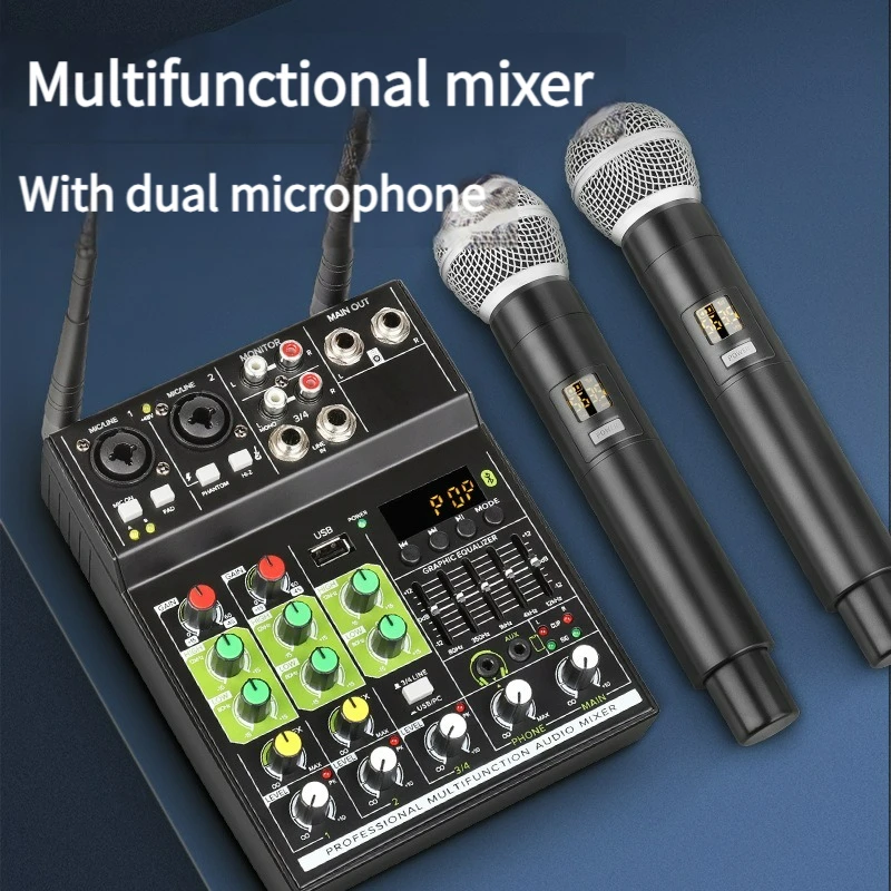 Mixer Audio A 4 Canali 1 Drag 2 Microfoni Wireless Microfoni Console Di Missaggio Con Effetto Usb Bluetooth Per Dj Karaoke Pc Guitar