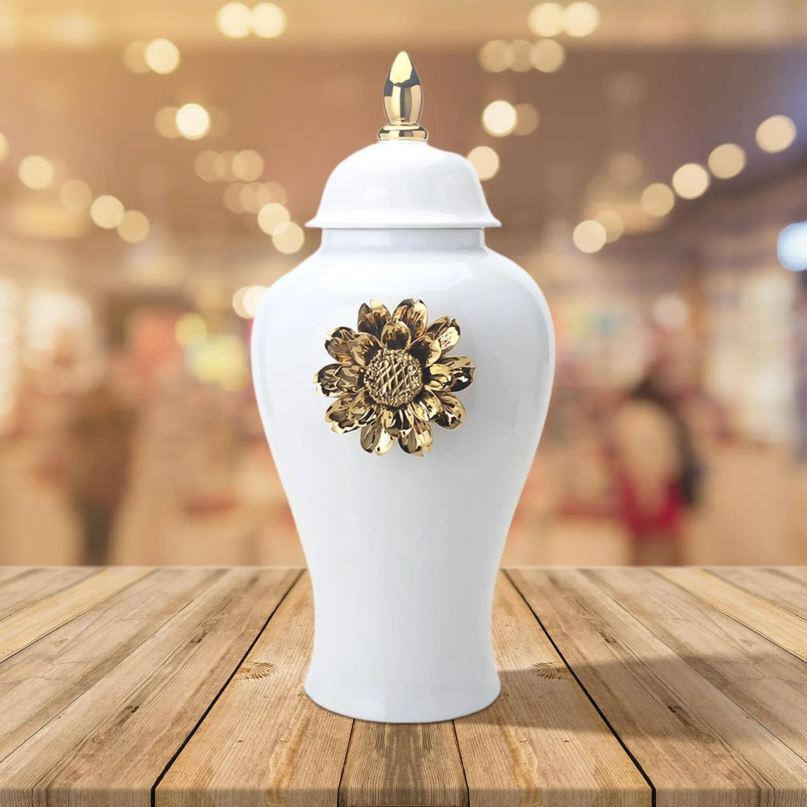

Ceramic Flower Vase Storage Pot Housewarming with Lid Porcelain Ginger Jar