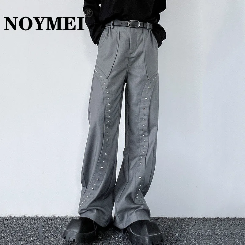

NOYMEI Men's Casual Pants Metal Rivet Spliced Streetwear Korean Style Male Straight Trousers High Street Autumn Chic New WA2711