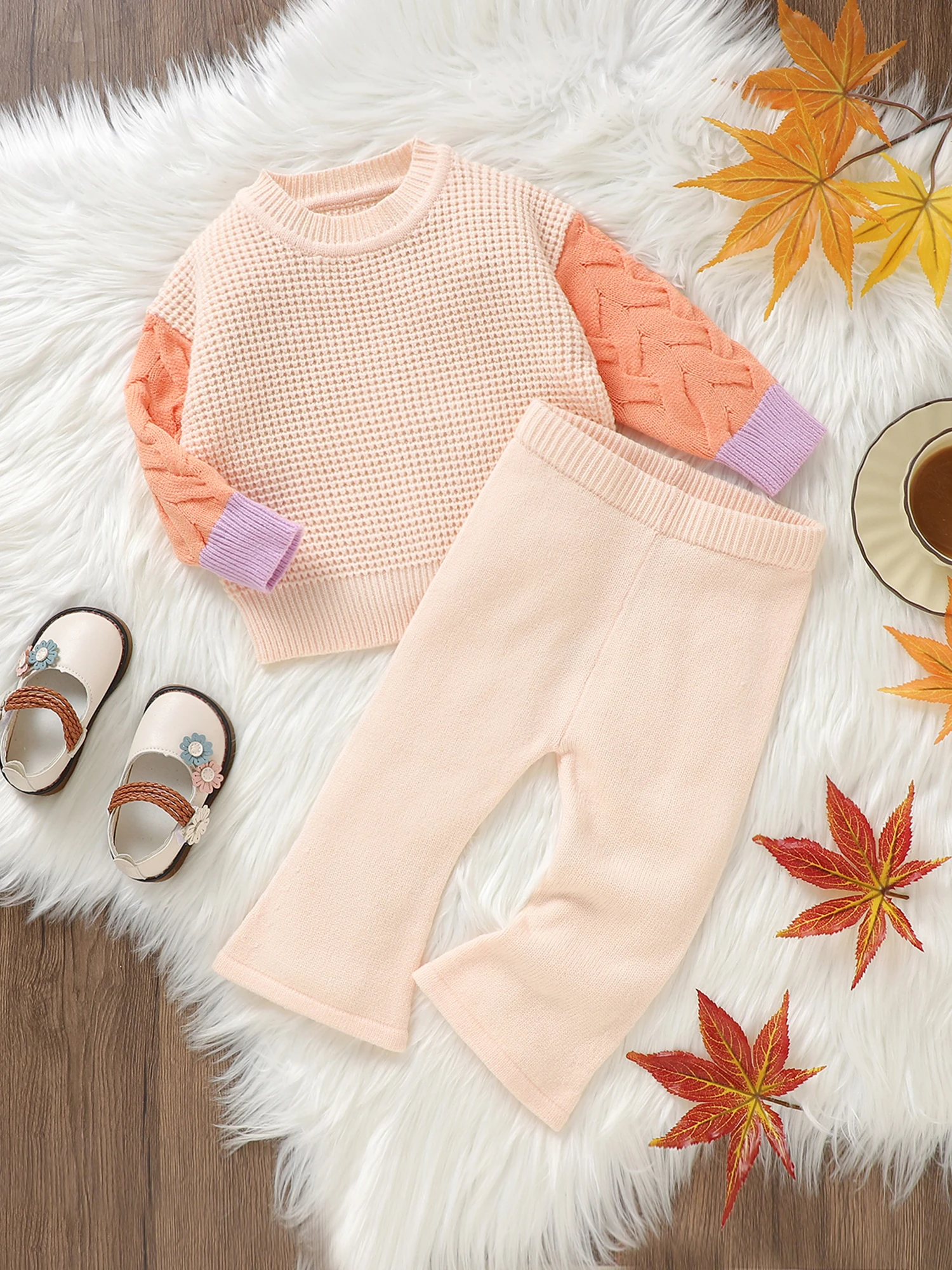 

Baby Girl Boy Winter Outfits Set Long Sleeve Knit Sweater Elastic Waist Pants 2Pcs Warm Clothes for Fall