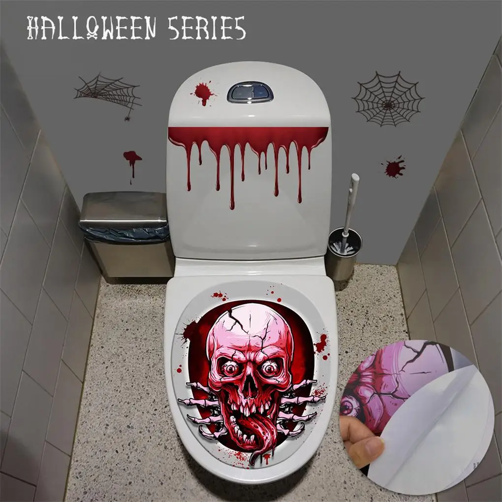 2Pcs Halloween Toilet Seat Cover Sticker Lid Decal DIY Bathroom Home Scary Horror Party Decoration