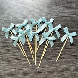 Set of 10 Pink Bow Cupcake and Cake Toppers for Coquette-Themed Parties and Bridal Showers (Blue Topper)