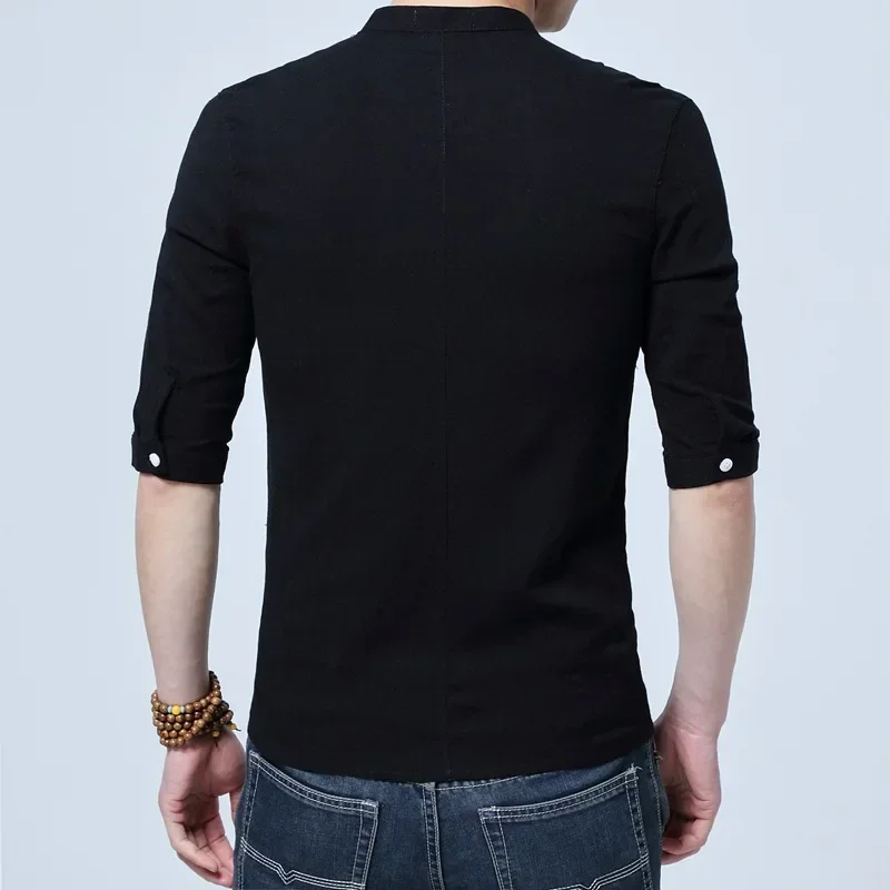 Tradictional Chinese Clothing For Men Half Sleeve Cotton Linen Chinese Style Shirts Kung Fu Tai Chi Tang Suit Style Tops