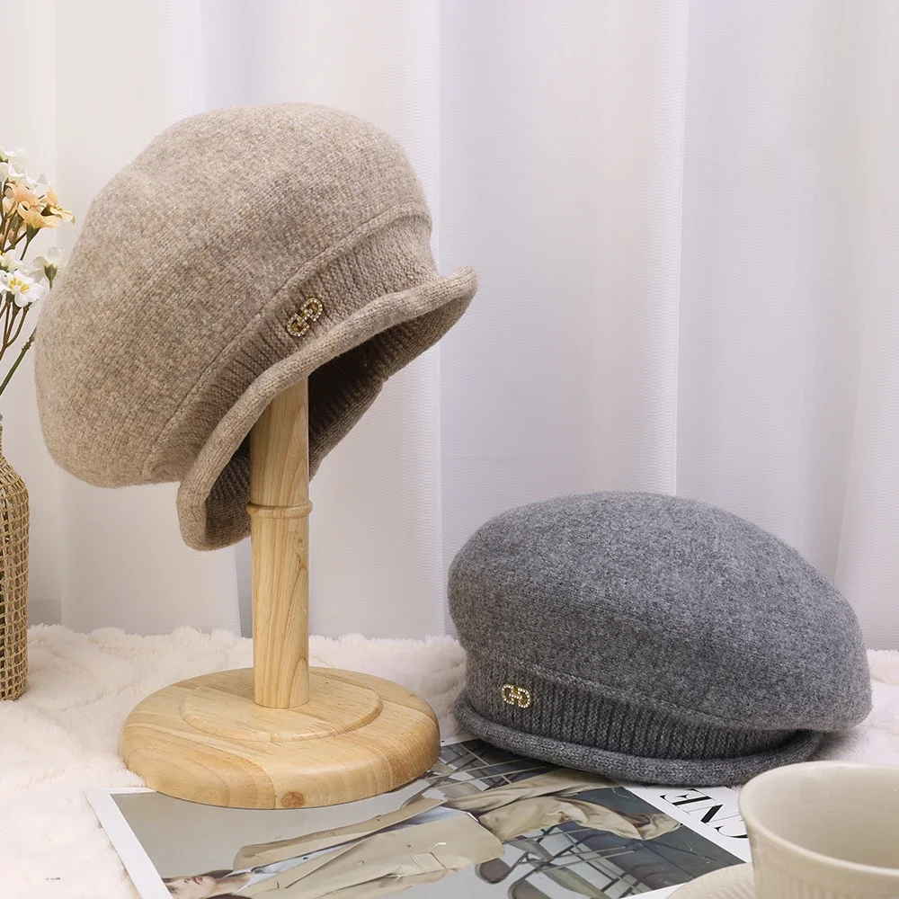 Women's Beret Hat Elegant Autumn Winter Warm Painter Style_voghion.com