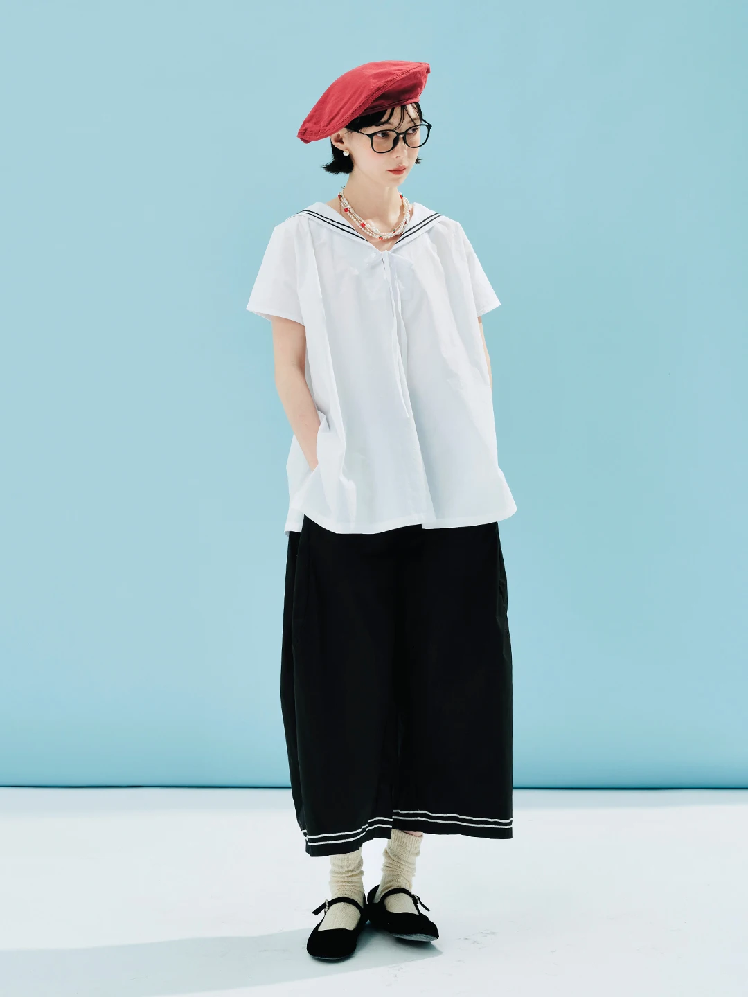 imakokoni summer literary pure cotton college style black simple wide leg pants casual pants 244585