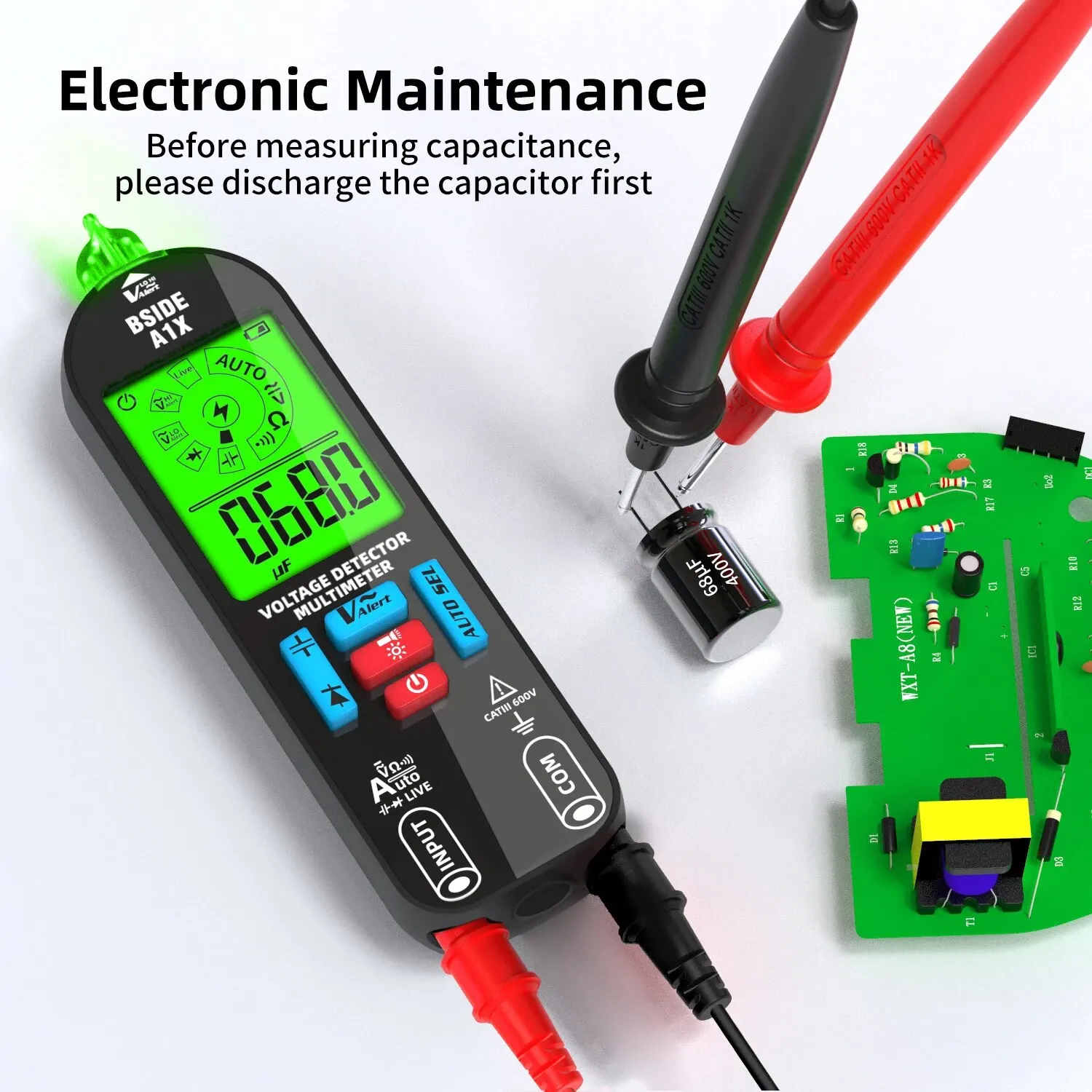 Multimetru digital inteligent BSIDE Tester electronic reîncărcabil AC DC fără contact NCV Contor de punct de întrerupere a condensatorului cu diodă automată_voghion.com