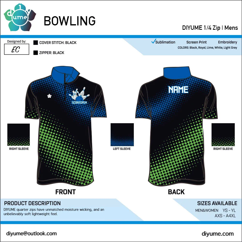 Bowling Short Sleeve Polo Shirt Men Women Youth Quarter Zip Casual Entertainment Blazer Quick Dry Breathable