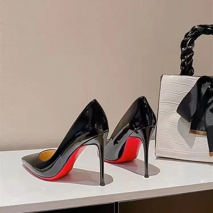 Women High Heels Autumn Patent Leather Pointed Toe Red Rubber Sole for Party Dress Stilettos Women Pumps High Heel Pumps