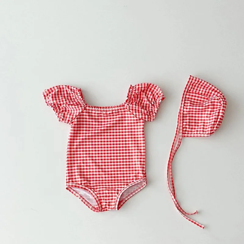 2pcs Summer Kids Baby Girl One Piece Heart Print Swimsuits