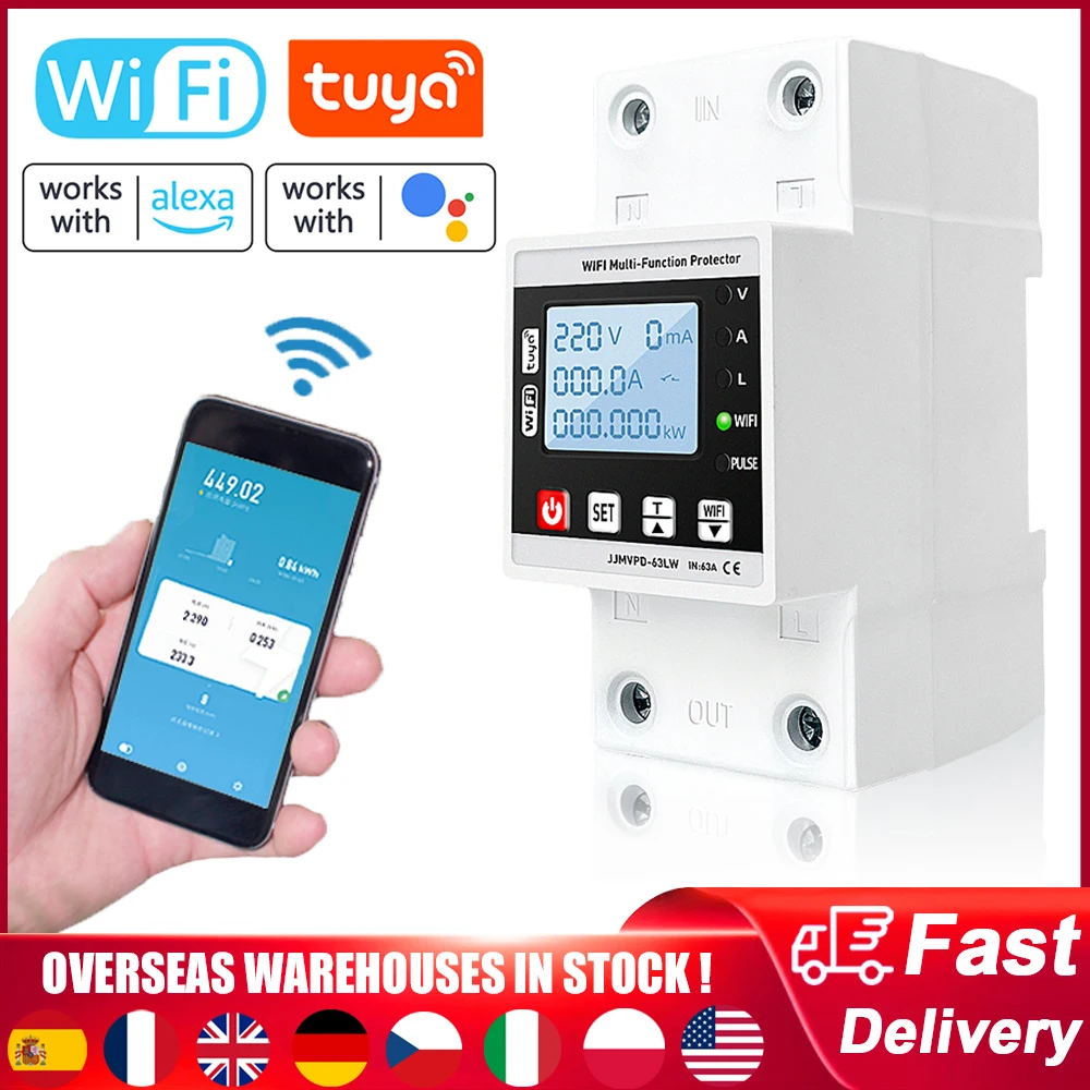 TuyaWiFiSmartCircuitBreakerSwitch140300VReclosingProtectorCurrentVoltageMonitoring