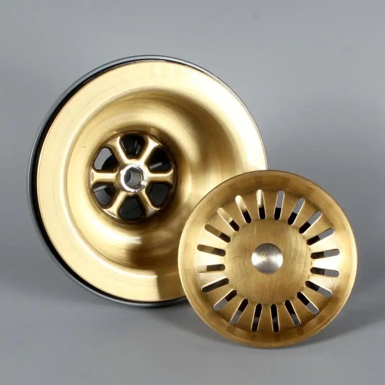 Kitchen Drain Brass Gold/Chrome/Nickel Gold vegetable sink thickened quartz stone cement sink special drain pipe fittings CKD-01