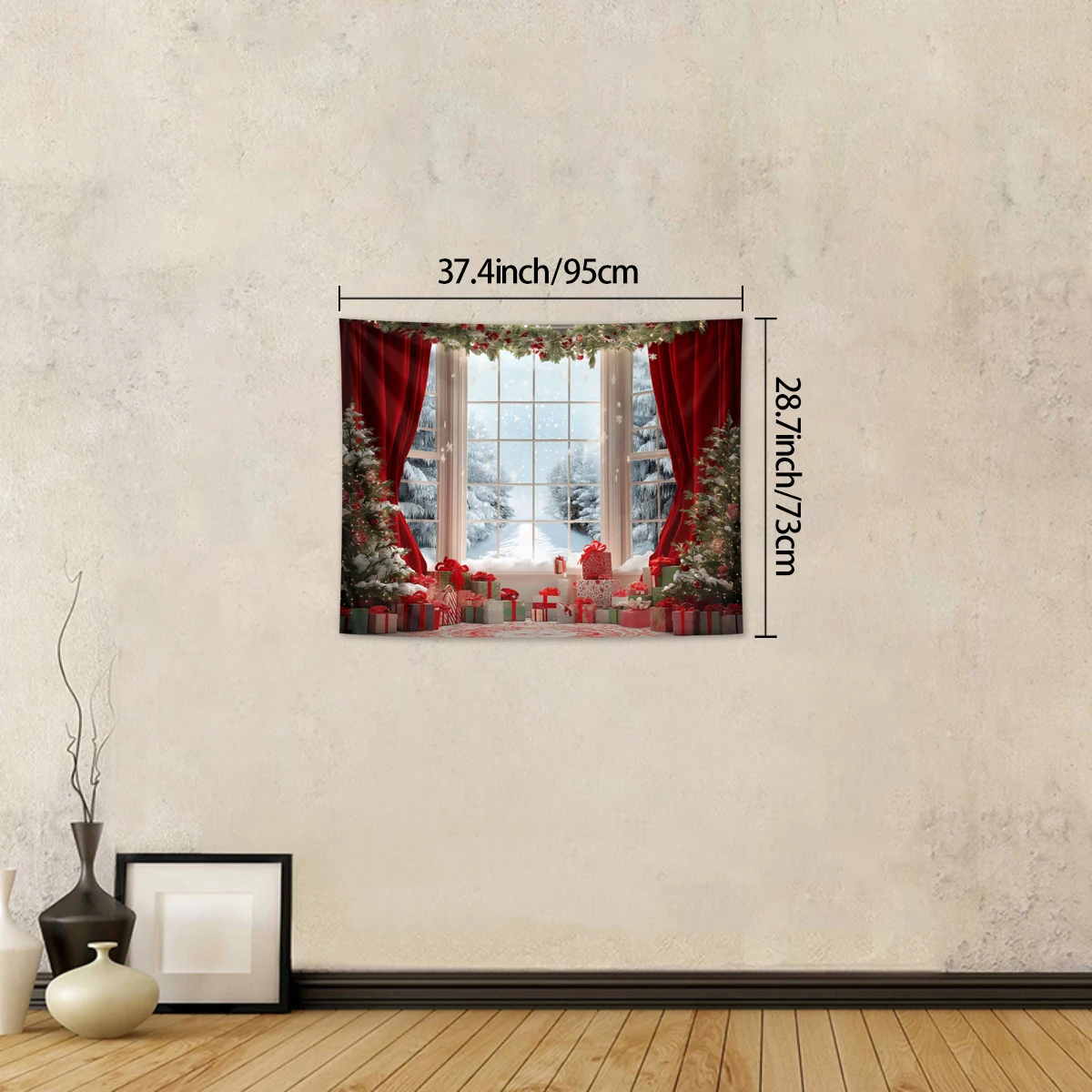 1 Stück Weihnachts-Wandteppich, festliche Weihnachts-Schneelandschaft, Weihnachtsbaum-Hintergrunddekoration, Banner, Poster, Dekoration, Wandteppich – Detail 19