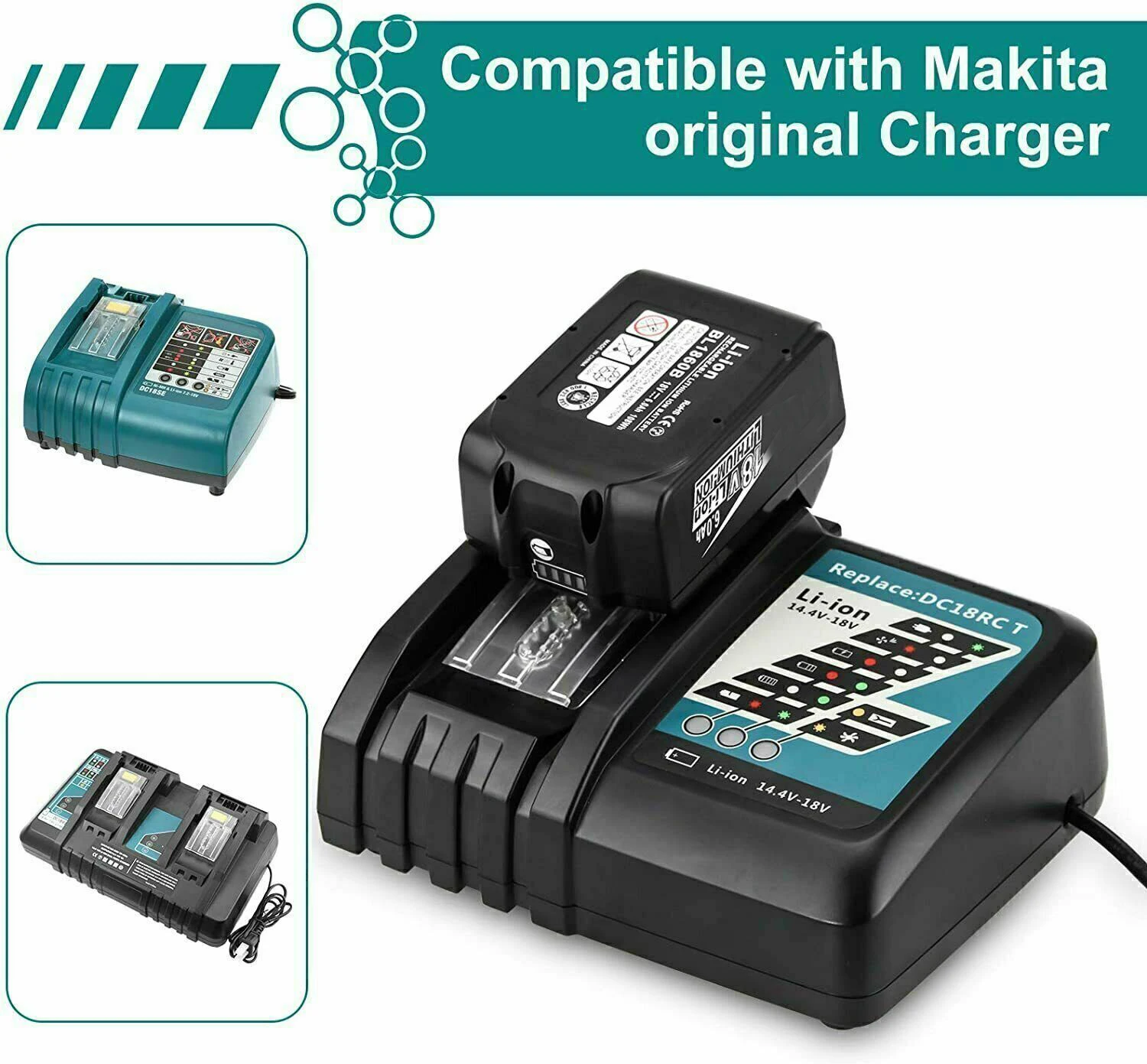 LabTEC Batería De 18V 5500mAh Y Cargador Para Makita – Repuesto Compatible Con BL1860, BL1850, BL1840 Y Modelos DC18RC, DC18RD