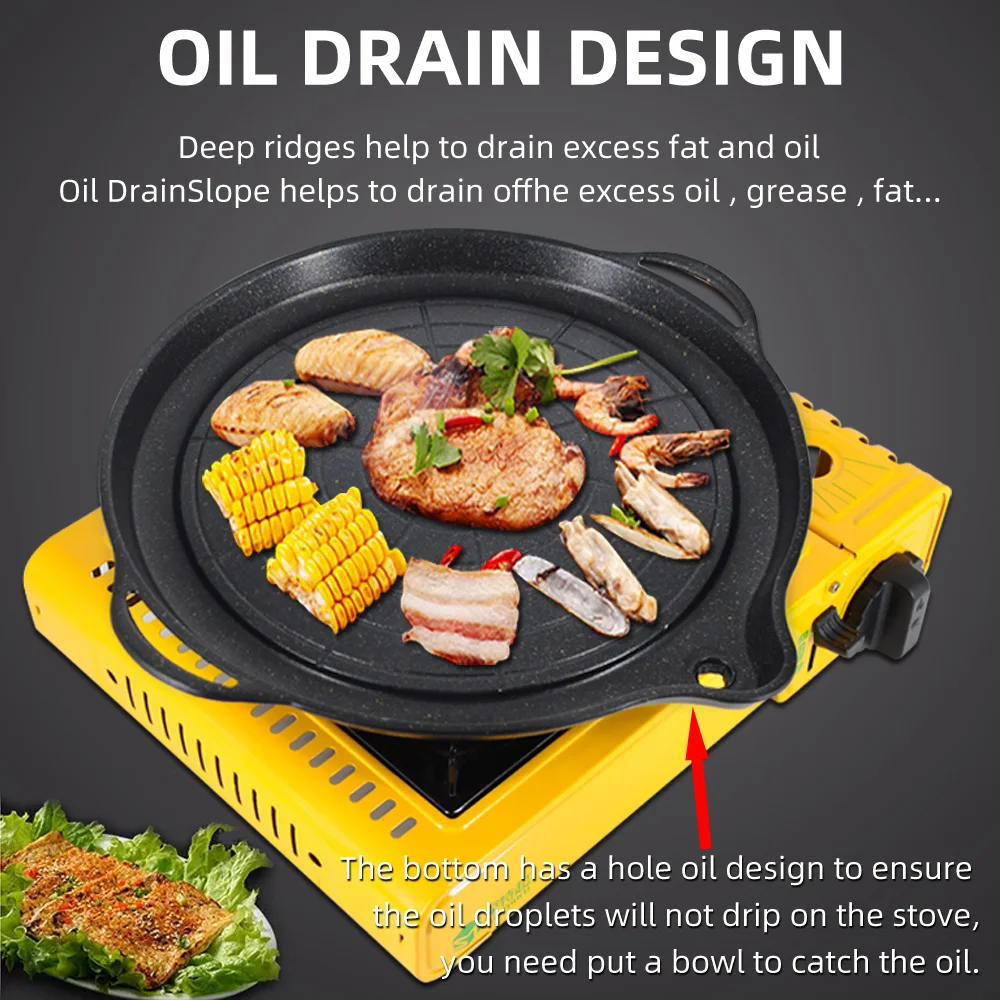 Korean Round Grill Pan Outdoor Camping Frying Pan Flat Pancake Griddle  Non-stick Maifan Stone Cooker Barbecue Tray BBQ Supplies - AliExpress