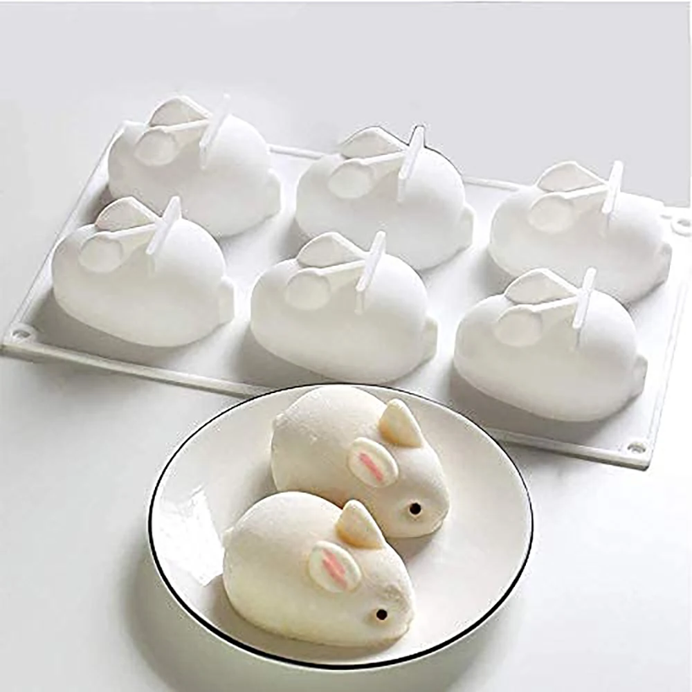 Description Picture 6 of item3D Easter Bunny Silicone Mold 6 Cavity Rabbit Shape Chocolate Pudding French Dessert Fondant Mousse Cake Mould Baking Tools