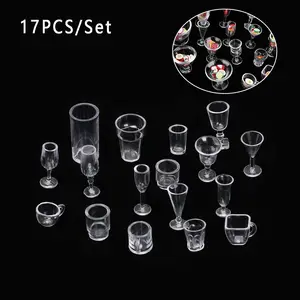 17Pcs Miniature Ice Cream Cup Doll Kitchen Transparent Miniatures Goblet Simulation Cookware DIY Dollhouse Accessories