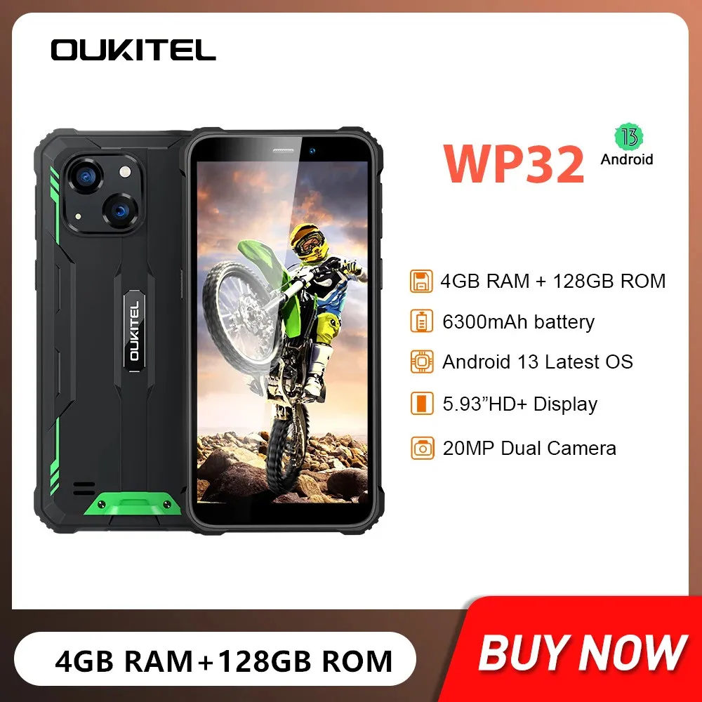 OUKITEL WP32 Móvil Rugerizado - 6.0'' HD+ Pulgadas Movil Irrompible,  Batería 6300mAh, 12GB+128GB(TF 1TB) Octa-Core Movil Todoterreno Android 13,  20MP+5MP, 3.5 mm, BT5.0, 90dB Altavoz, NFC, Verde : : Electrónica